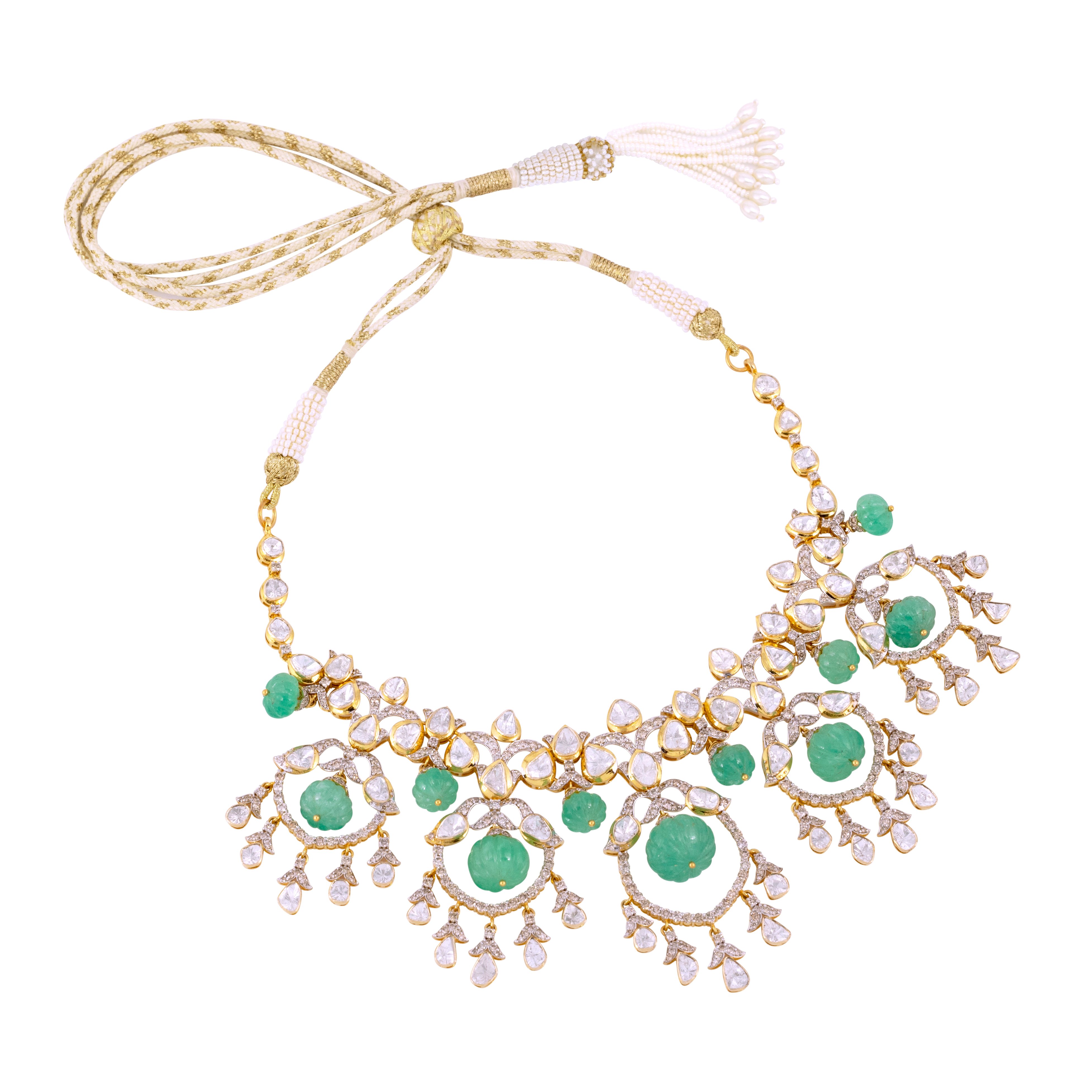 Fusion Polki Necklace with Emerald Melons